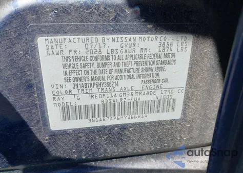 2017 Nissan Sentra Sr from USA, damaged, VIN 3N1AB7AP6HY366214
